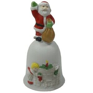 VINTAGE 4.5"x2.5" Christmas Bell Santa Taiwan Ceramic Holiday Collectible Jingle